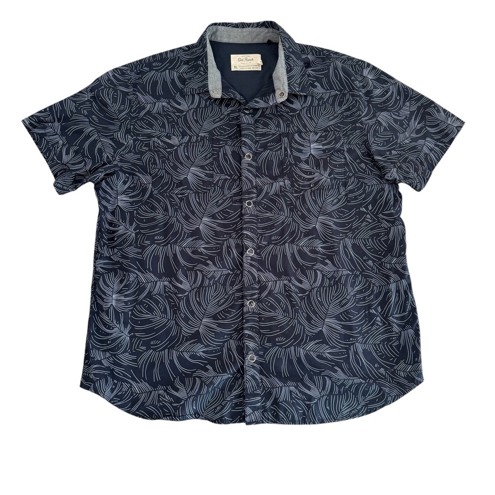 Old Ranch‎ XL Navy Floral Ring Snap Organic Cotton Back Vents Men's Colm Shirt